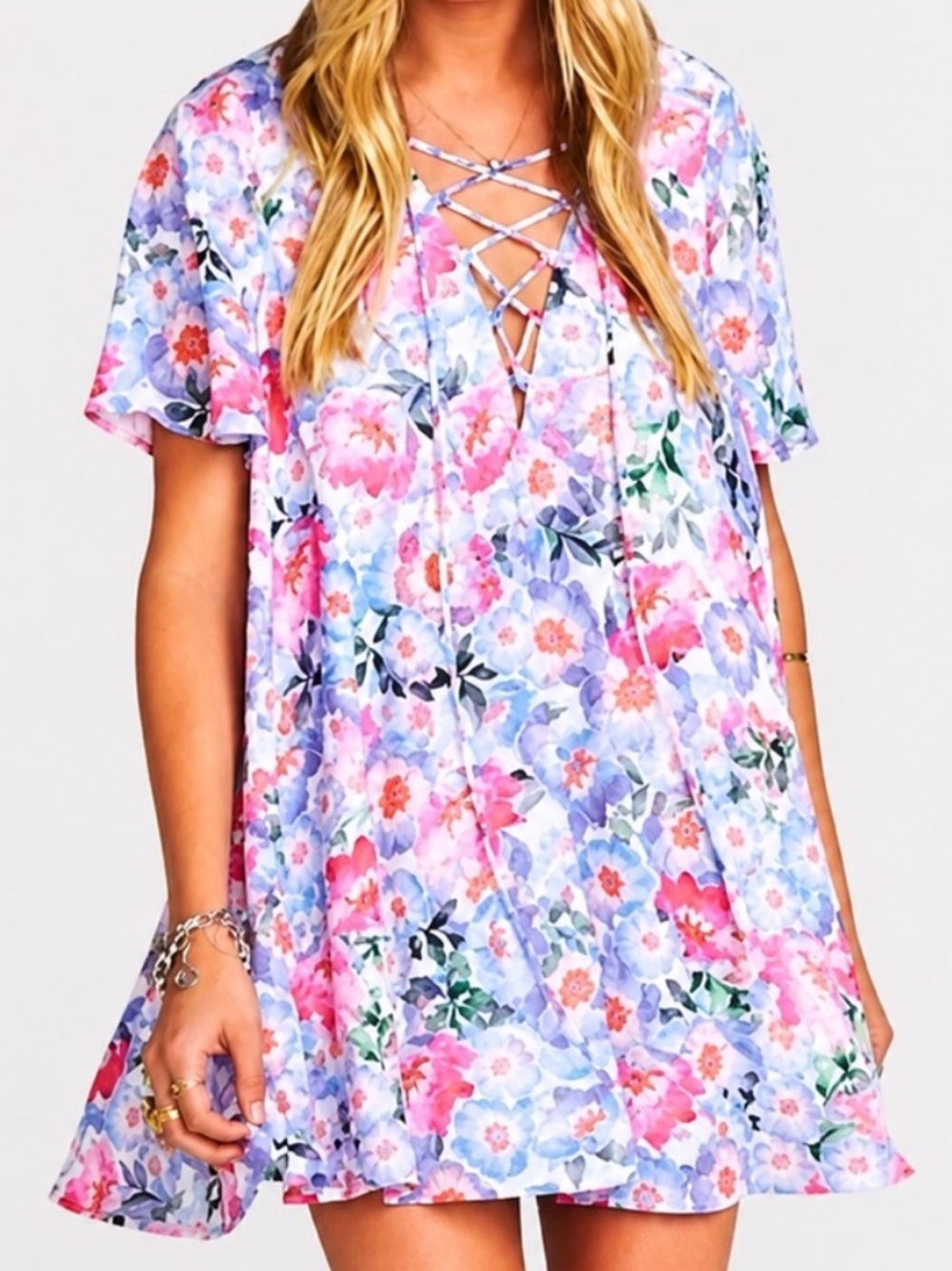 Show Me Your MuMu Kylie Lace Up Floral Mini Dress